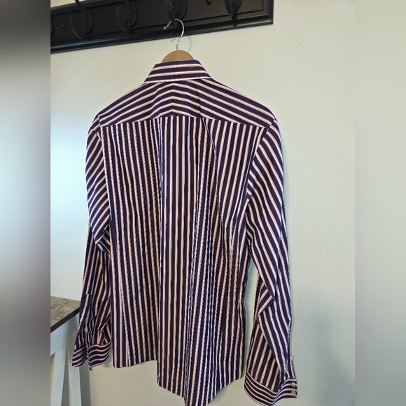Thomas Pink Purple & Pink Striped Slim Fit Button-Up Dress Shirt Men's Size 16 - Picture 4 of 9
